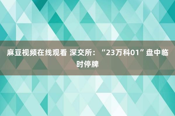 麻豆视频在线观看 深交所：“23万科01”盘中临时停牌